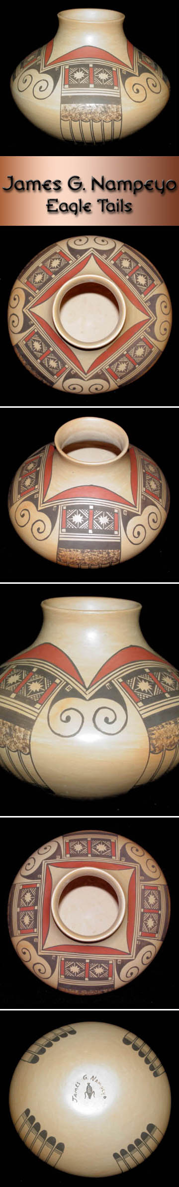 Hopi Pottery by James Garcia Nampeyo - Eagle Tails